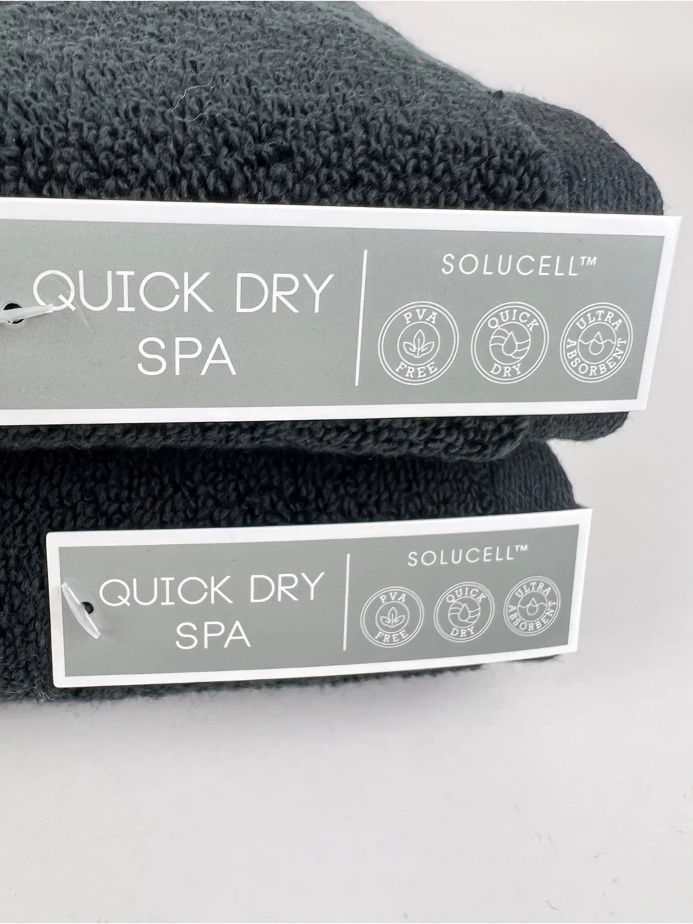 Quick Dry Spa Bath Towels Black Waffle Textured Soft Plush Cotton 2 Pc Set NEW